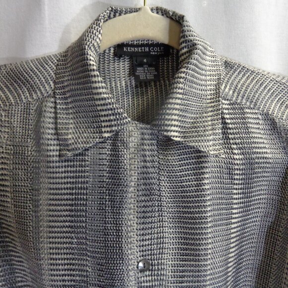 Kenneth Cole New York Size 4 100% Silk Blouse Black/White - Picture 3 of 16